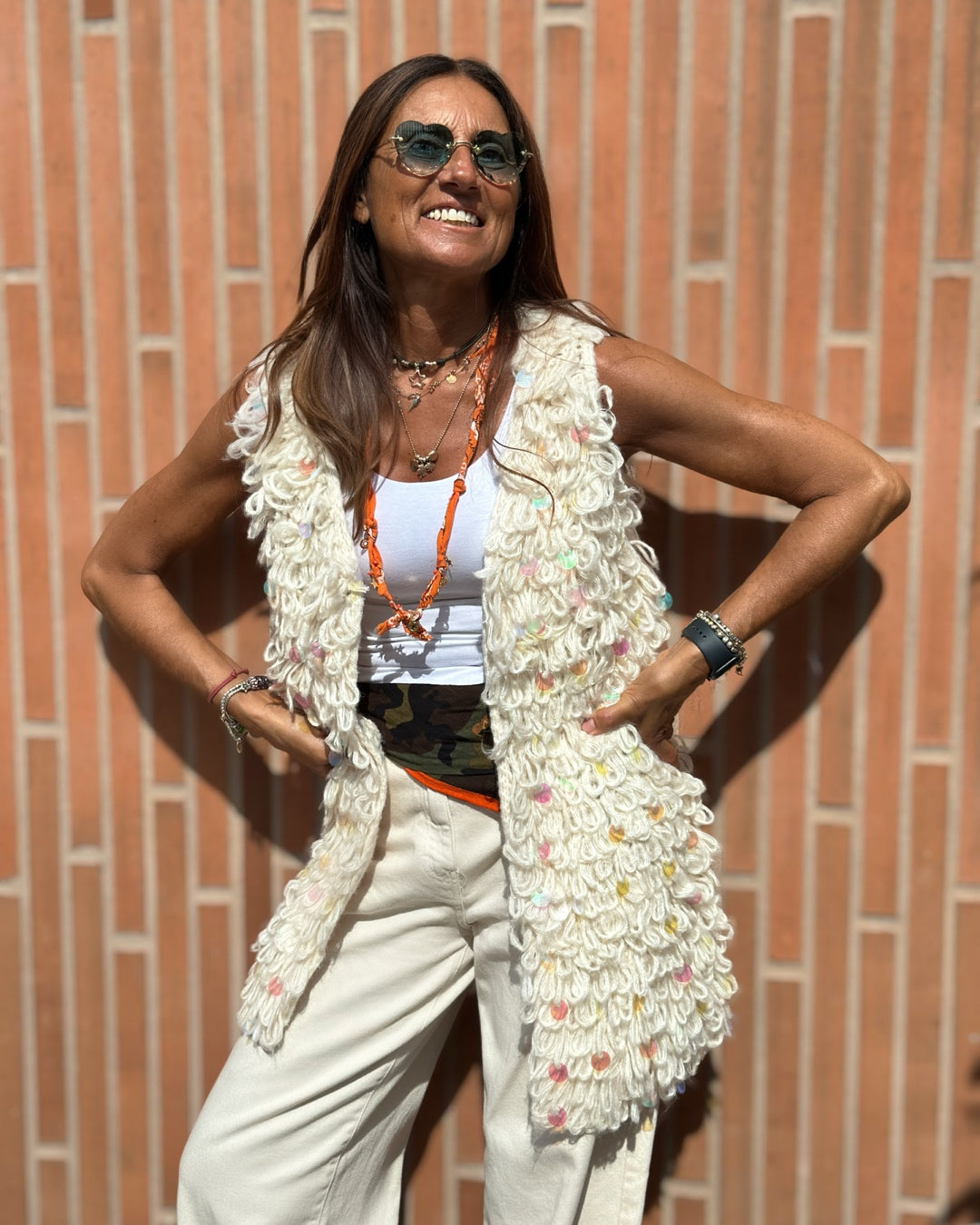 Gilet Sferruzzato con Paillettes Burro