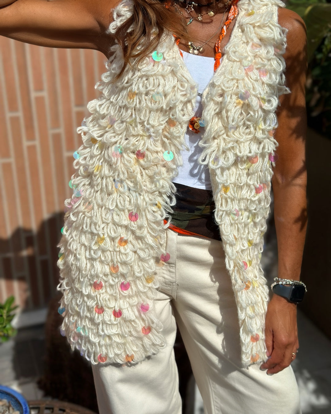 Gilet Sferruzzato con Paillettes Burro