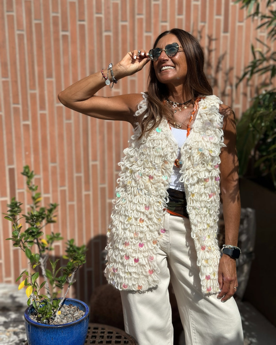 Gilet Sferruzzato con Paillettes Burro