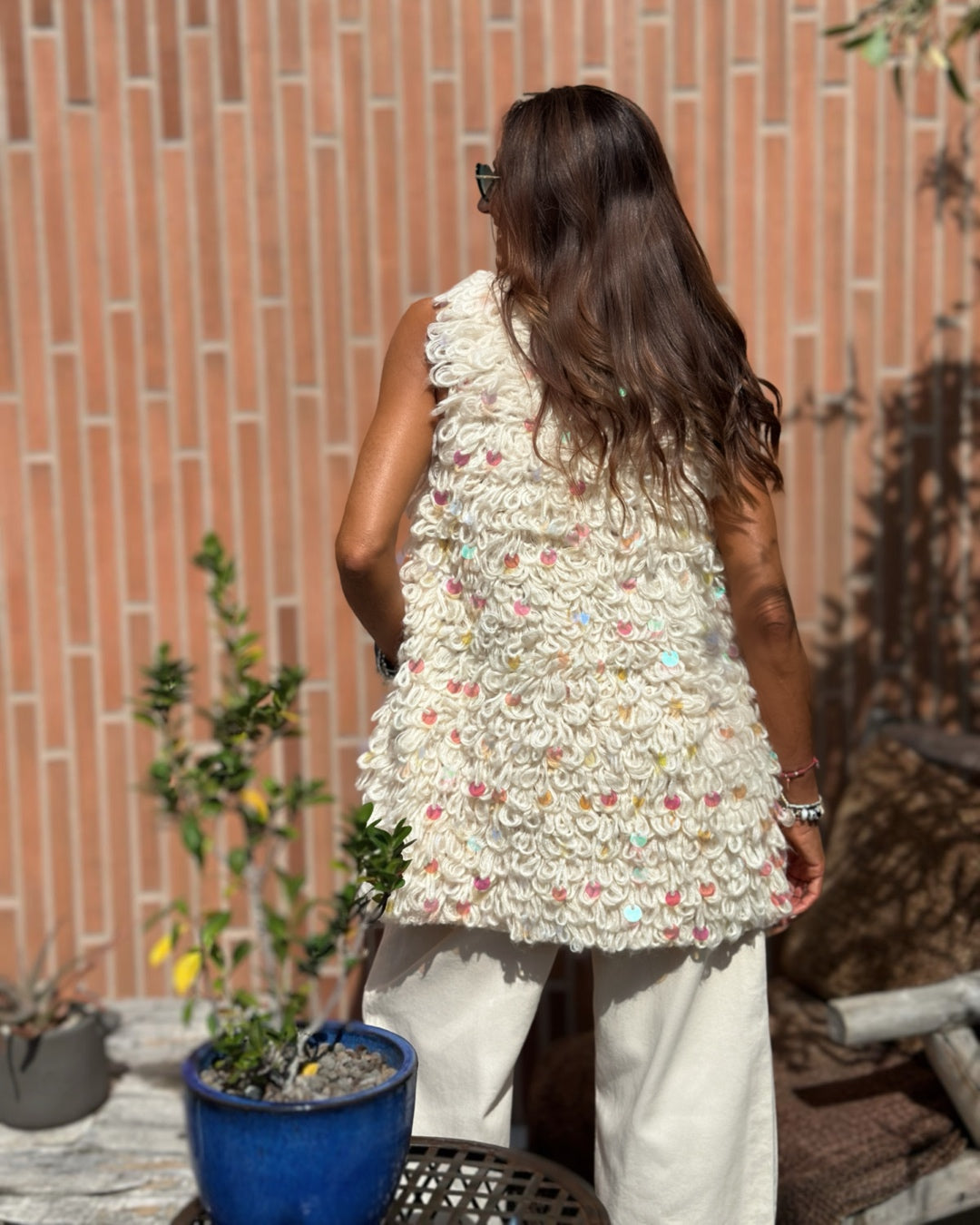 Gilet Sferruzzato con Paillettes Burro