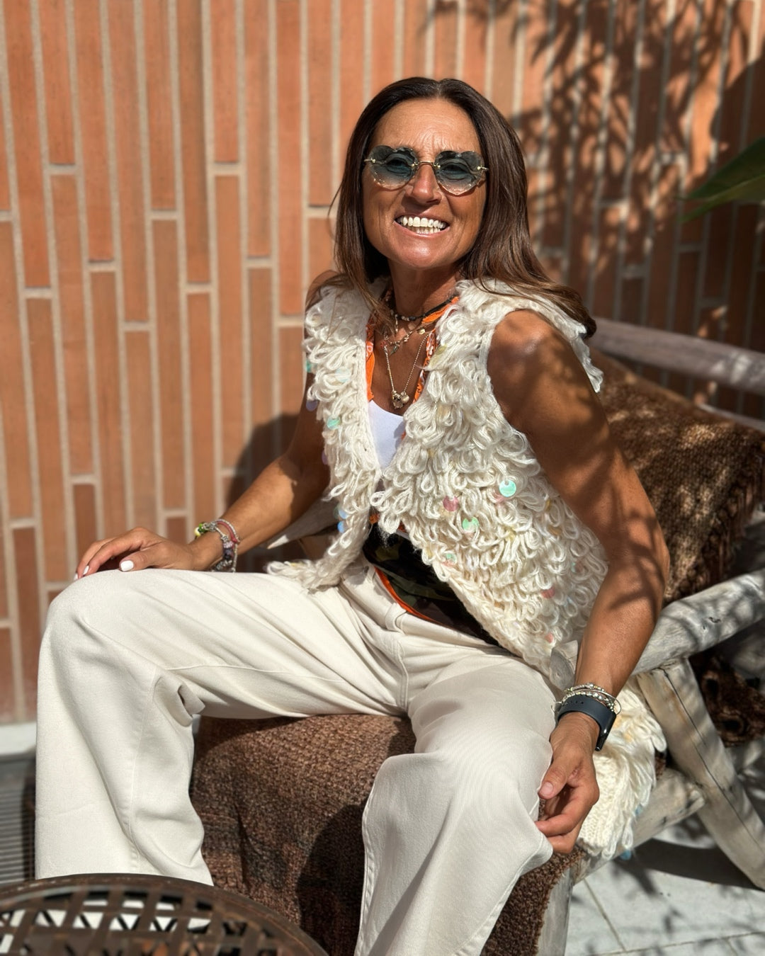 Gilet Sferruzzato con Paillettes Burro