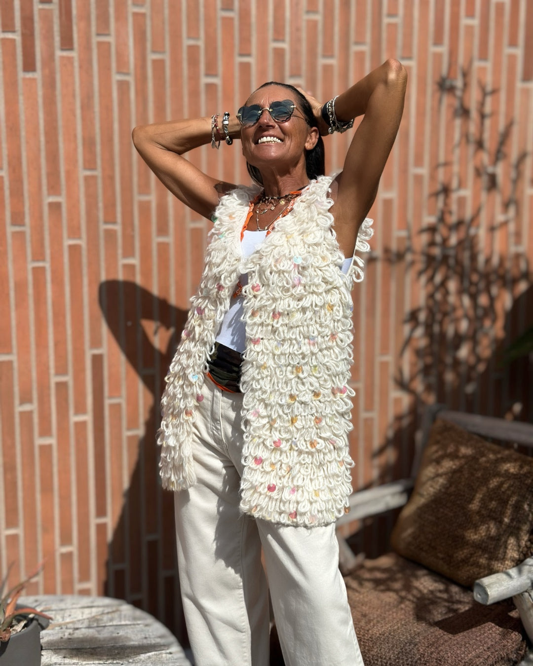 Gilet Sferruzzato con Paillettes Burro