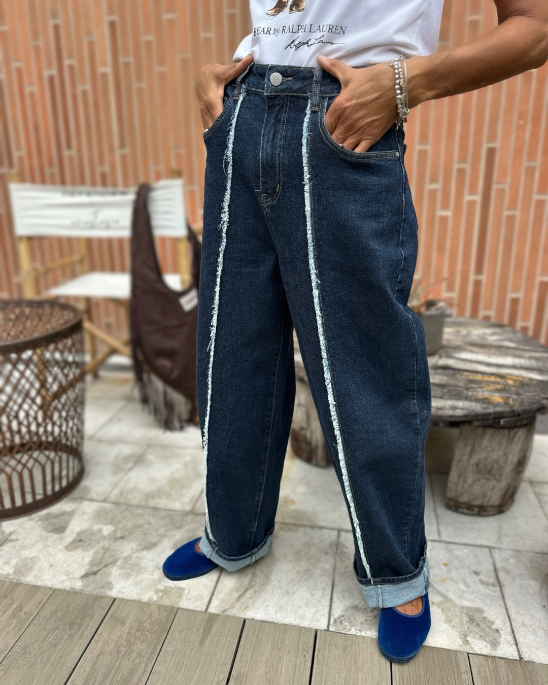 Denim Mom Fit Cucitura a Contrasto