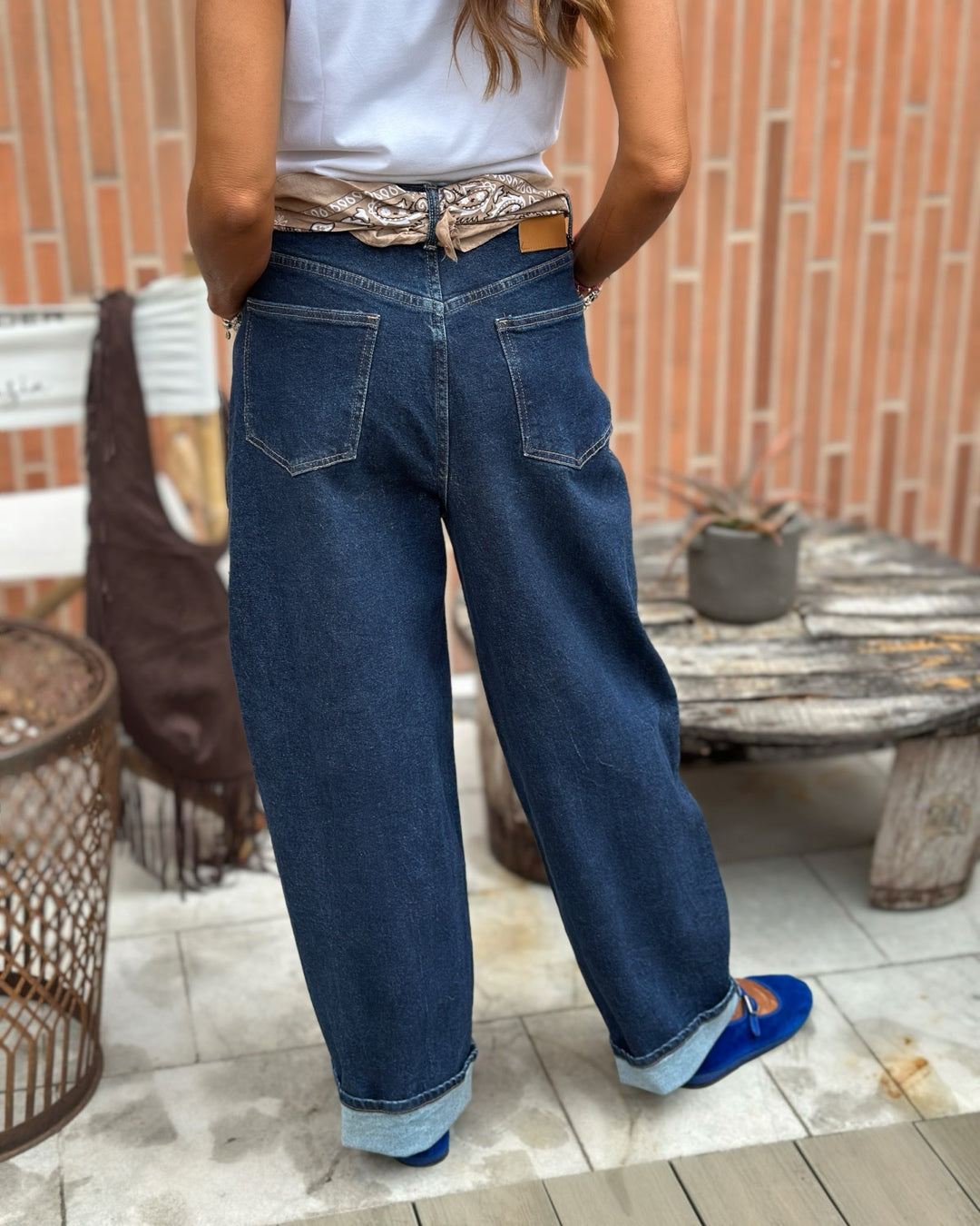 Denim Mom Fit Cucitura a Contrasto