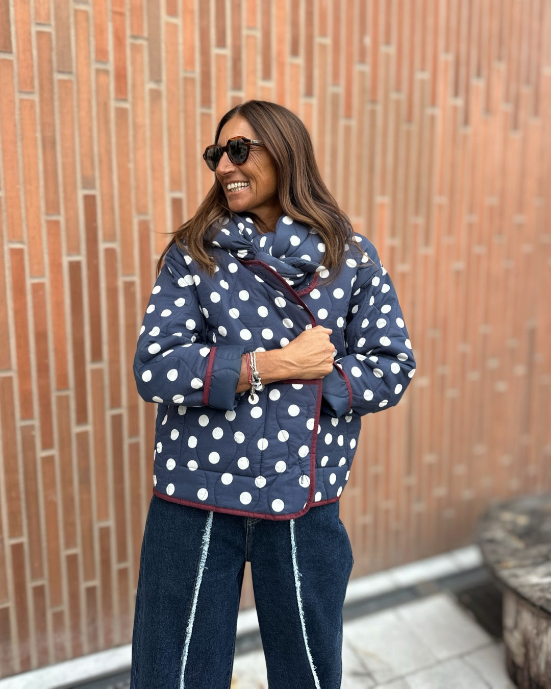 Giacca Trapuntata Pois con Velluto Bordeaux