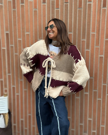 Maxi Cardigan Viscosa Intrecci Burgundy