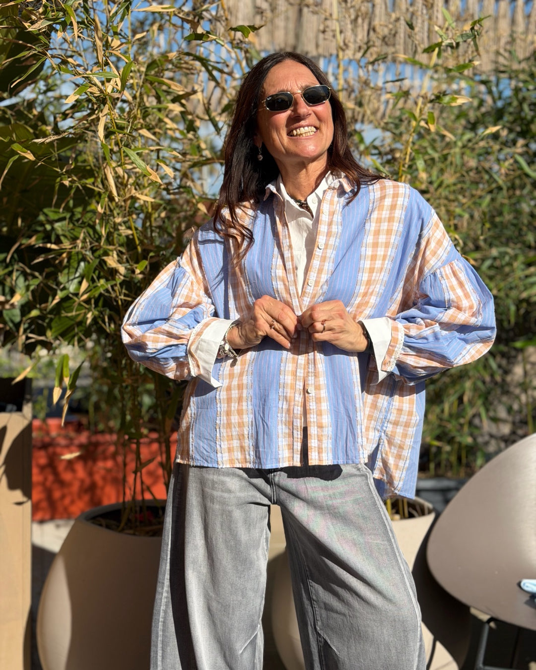 Camicia Patchwork Celeste