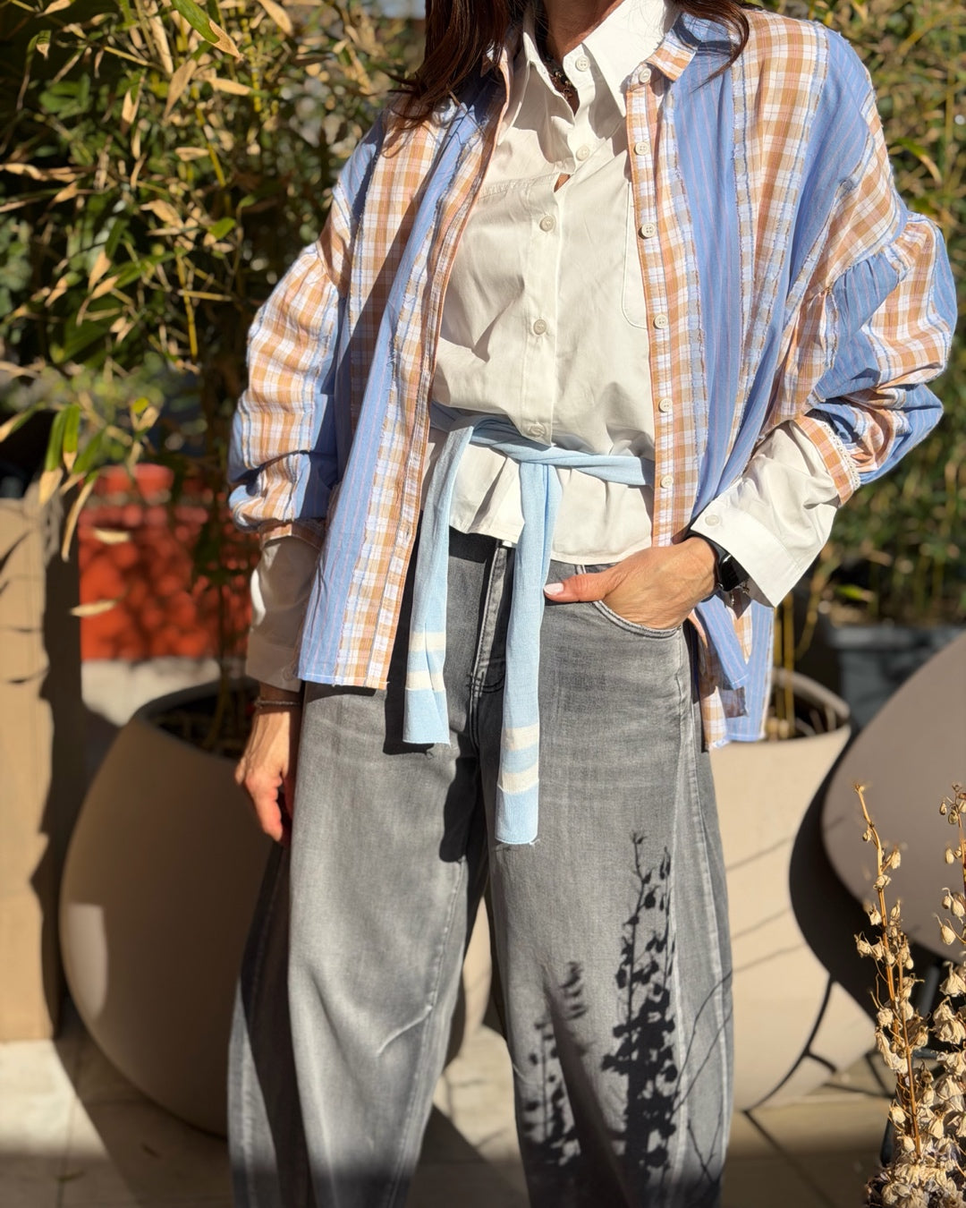 Camicia Patchwork Celeste