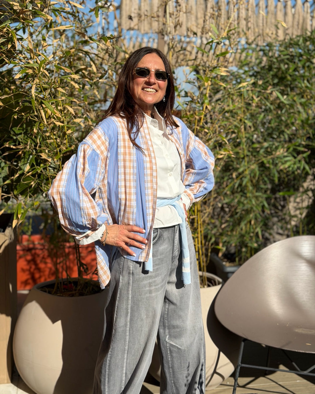 Camicia Patchwork Celeste