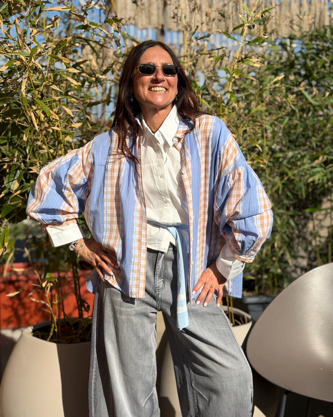 Camicia Patchwork Celeste