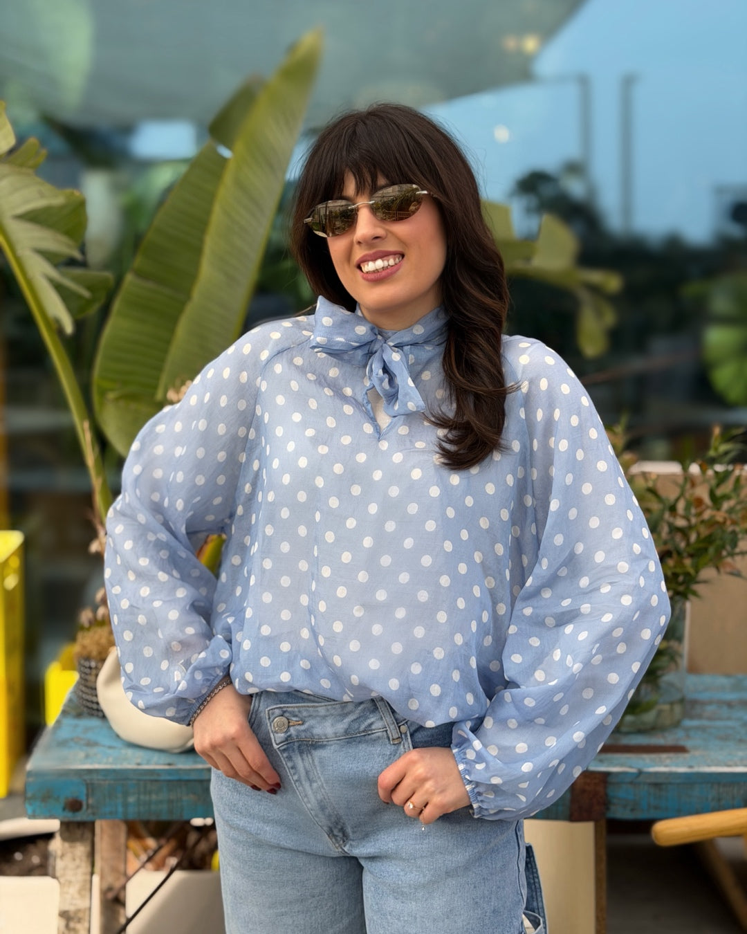 Blusa a Pois Celeste