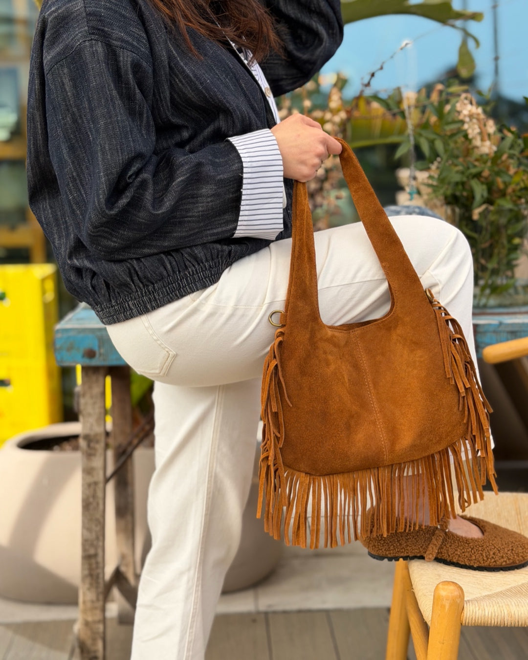 Borsa in Vero Camoscio con Frange