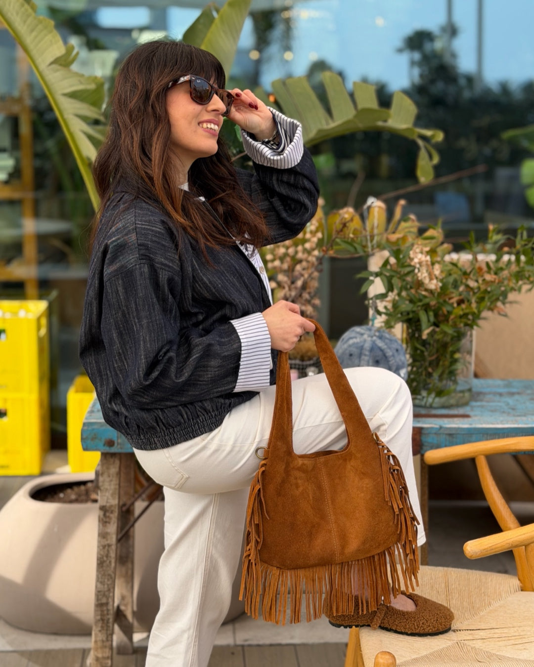 Borsa in Vero Camoscio con Frange