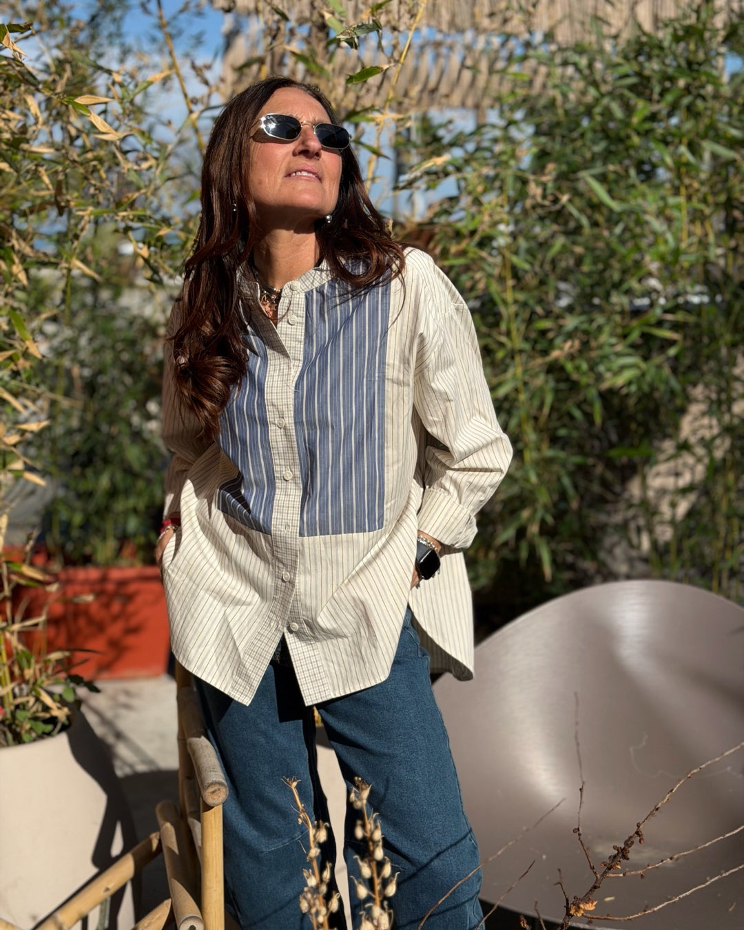 Camicia Cotone Righe Patchwork