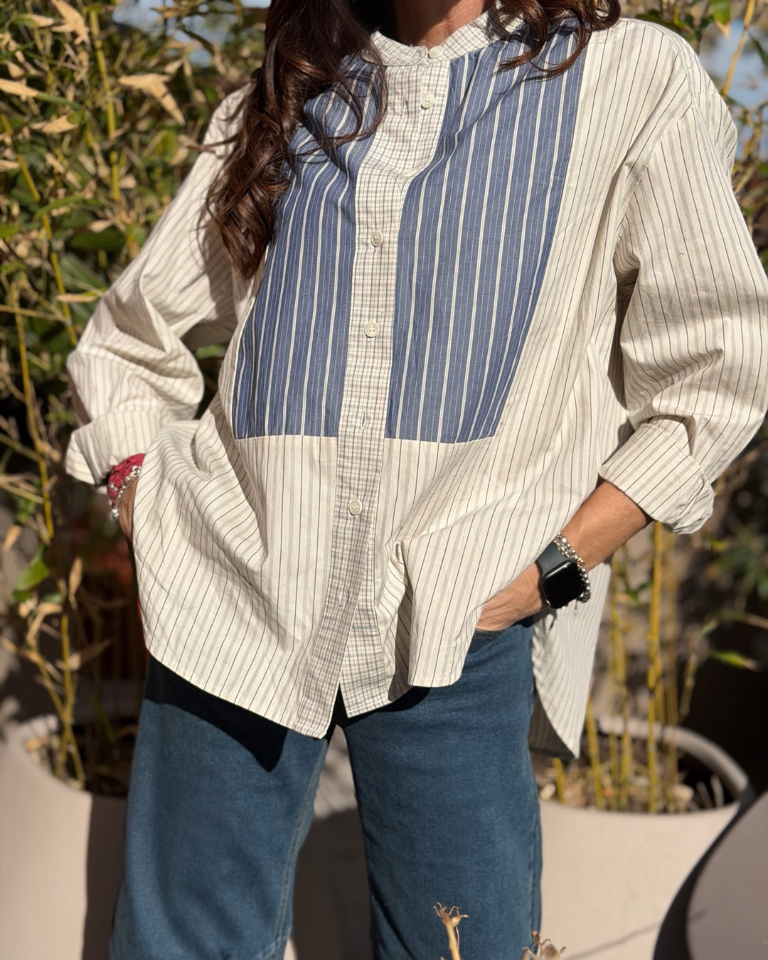 Camicia Cotone Righe Patchwork