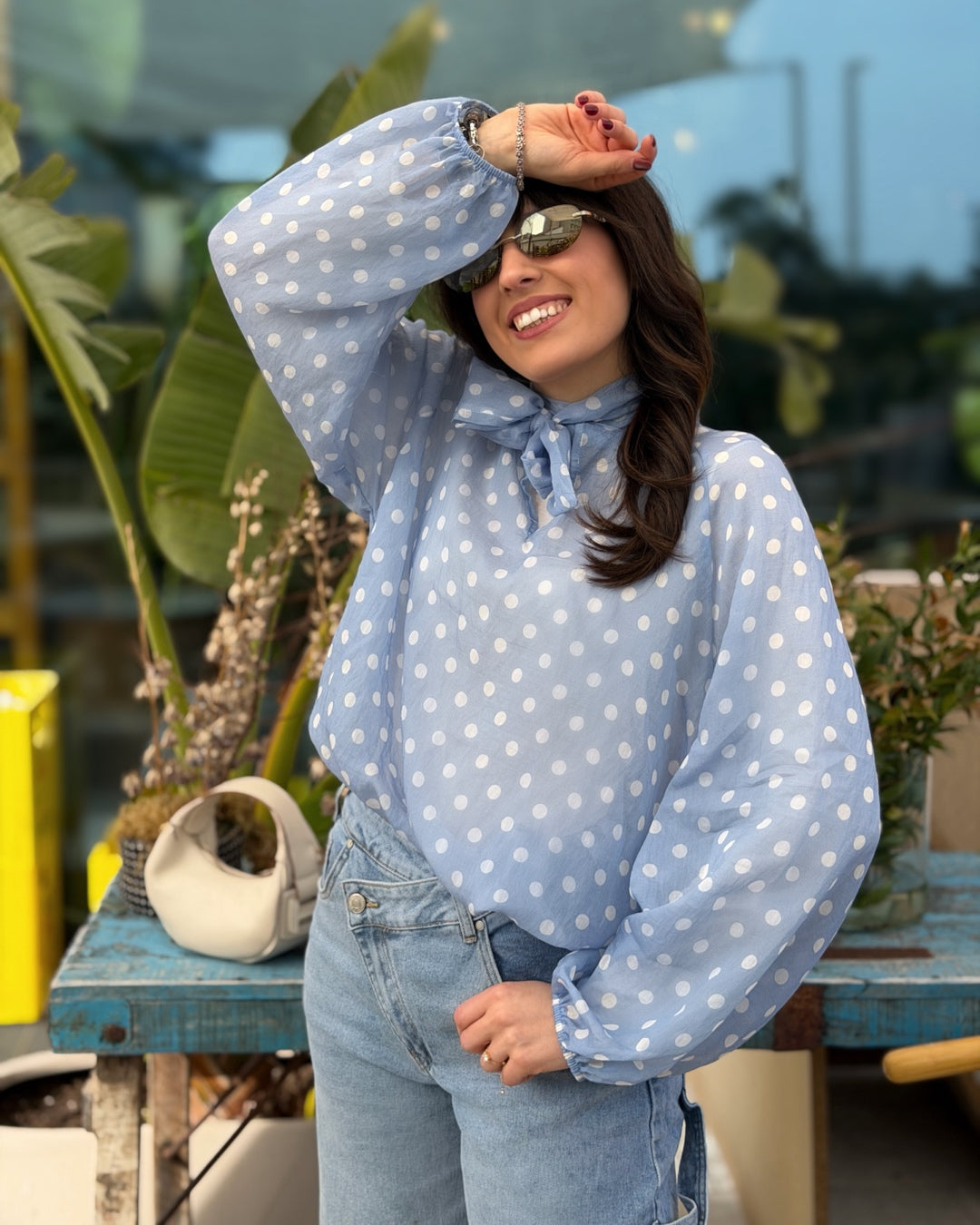 Blusa a Pois Celeste