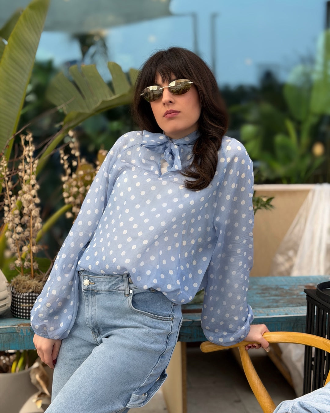 Blusa a Pois Celeste