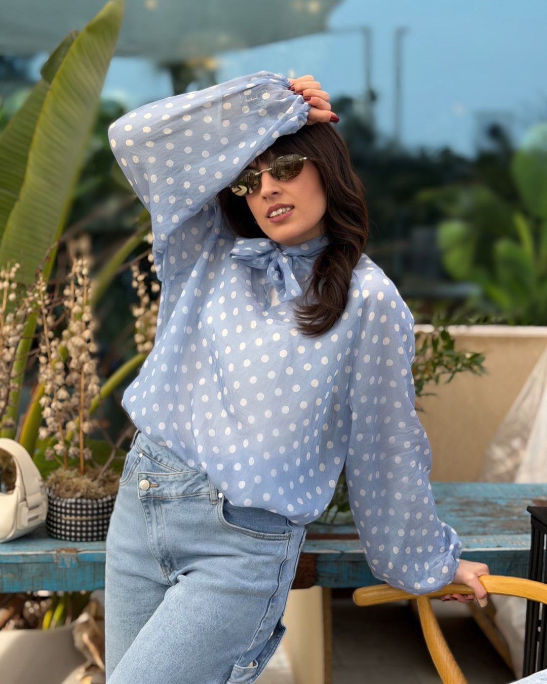 Blusa a Pois Celeste