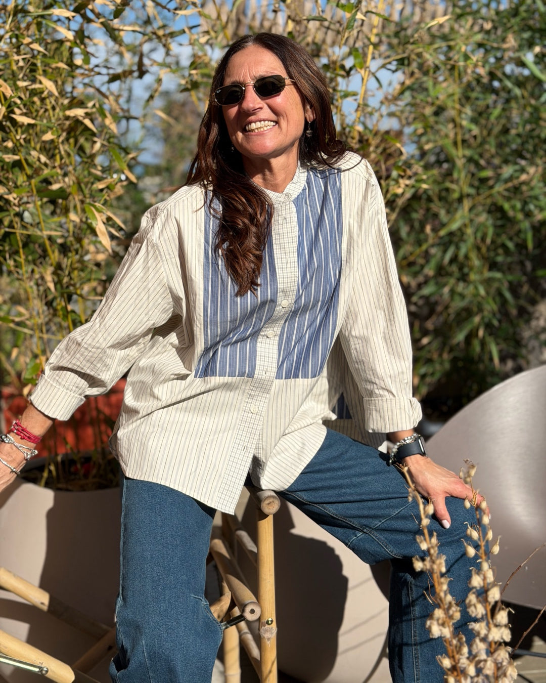 Camicia Cotone Righe Patchwork